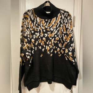 NWT New Directions Size XL Black Leopard Print Mock Neck Tunic Sweater Oversized
